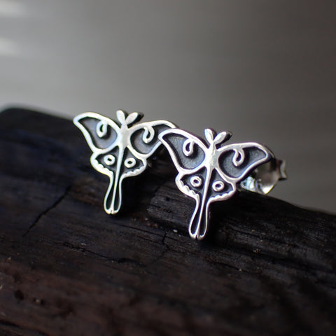 sterling silver lunar moth stud earrings