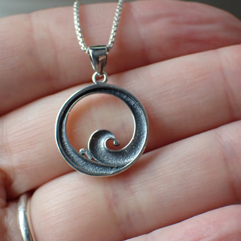 sterling silver wave ocean nautical necklace