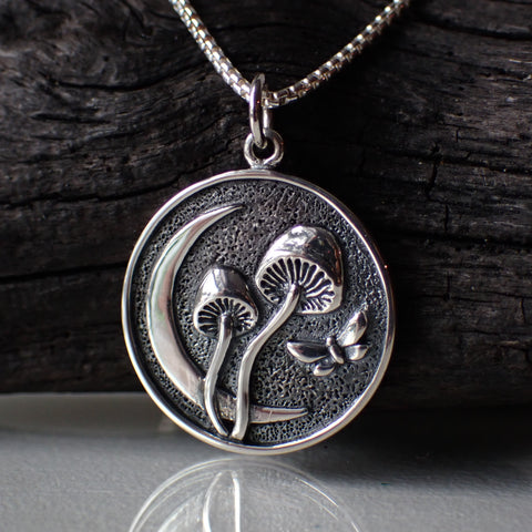 ♻️Collier de champignons au clair de lune en argent sterling recyclé