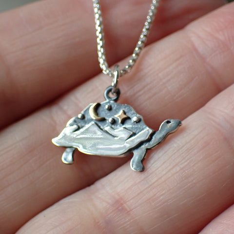 sterling silver mixed metal turtle charm pendant