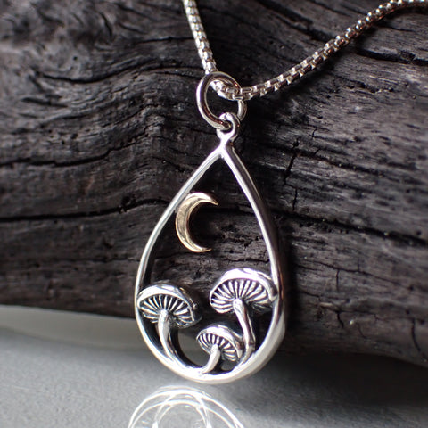 ♻️Collier de champignons en métal mélangé en argent sterling recyclé