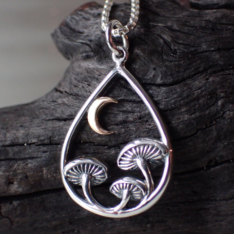 ♻️Collier de champignons en métal mélangé en argent sterling recyclé