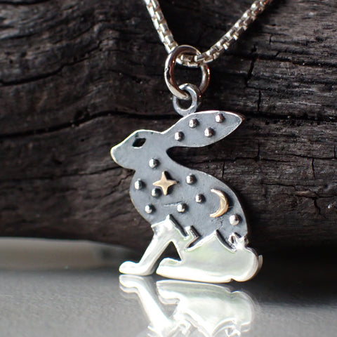 sterling silver mixed metal rabbit charm necklace