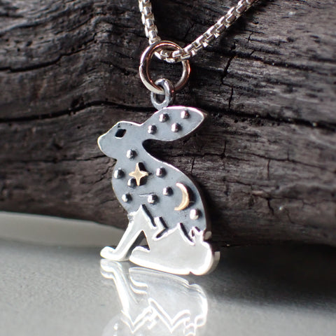 sterling silver mixed metal rabbit charm necklace