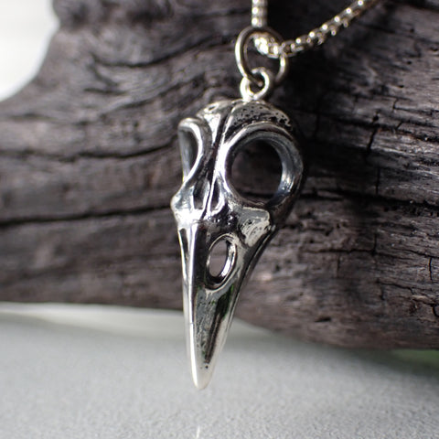 Sterling silver raven skull necklace