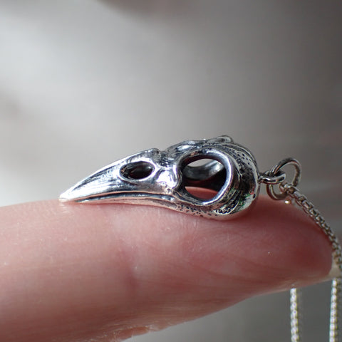 Sterling silver raven skull necklace