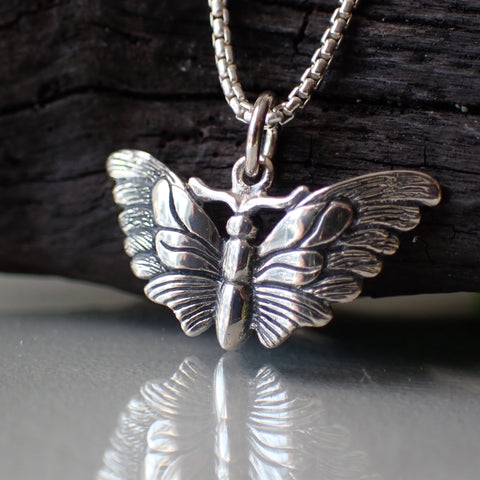 sterling silver moth butterfly charm necklace