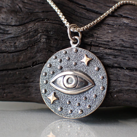 Sterling Silver Mixed Metals Cosmic Eye Talisman Necklace made from Recycled Silver