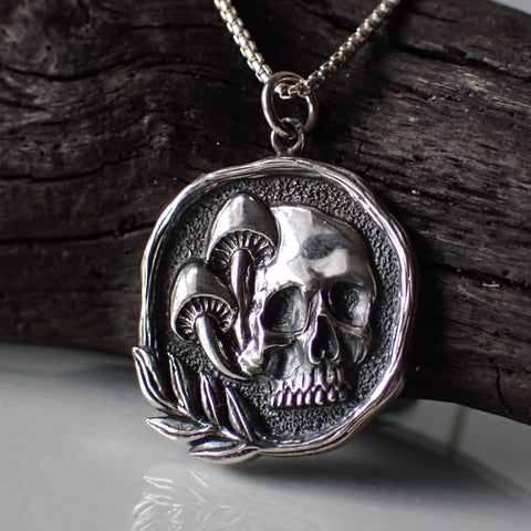 sterling silver mushroom skull necklace