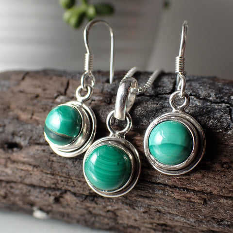 sterling silver malachite stone crystal necklace earring set
