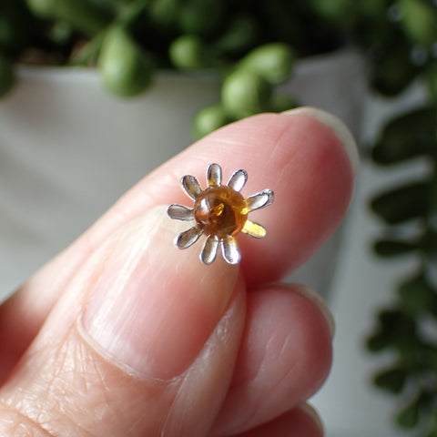 amber stud  sterling silver earring