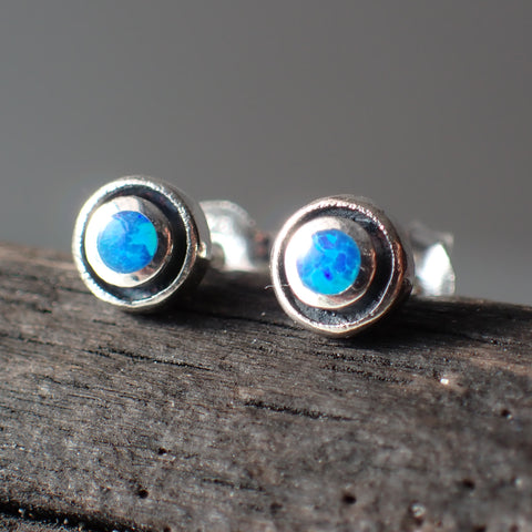 blue opal sterling silver stud earrings