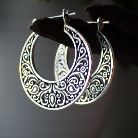 sterling silver filigree hoop earrings