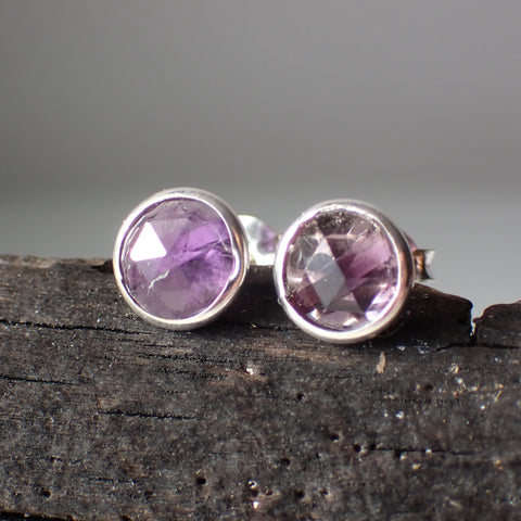 Amethyst Faceted Sterling Silver Stud Earrings
