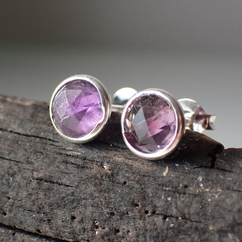 Amethyst Faceted Sterling Silver Stud Earrings