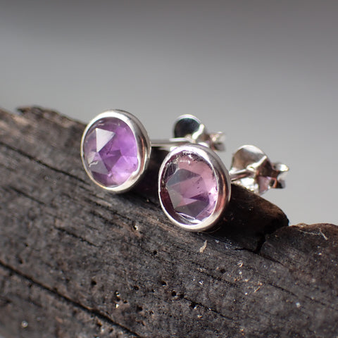Amethyst Faceted Sterling Silver Stud Earrings