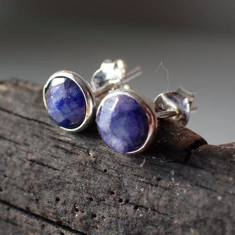 Lapis Lazuli Faceted Sterling Silver Stud Earrings