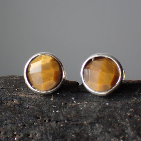 Tiger's Eye Faceted Sterling Silver Stud Earrings