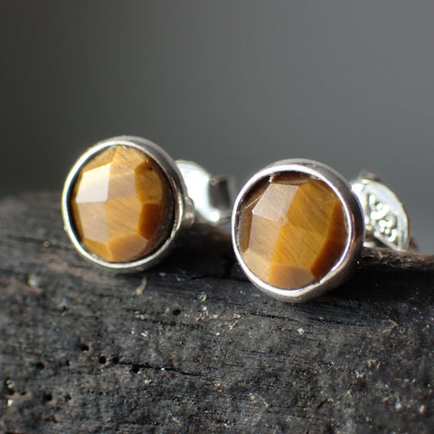 Tiger's Eye Faceted Sterling Silver Stud Earrings