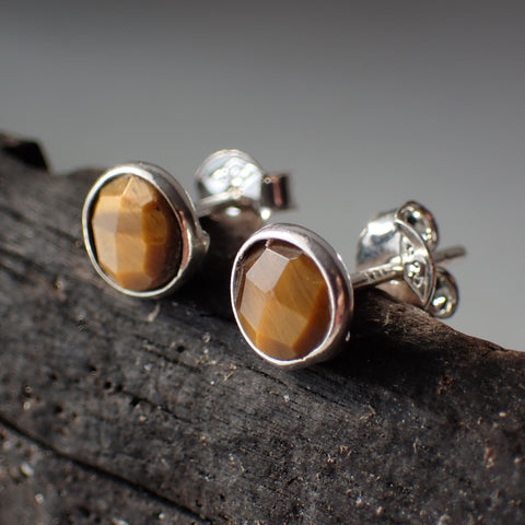 Tiger's Eye Faceted Sterling Silver Stud Earrings