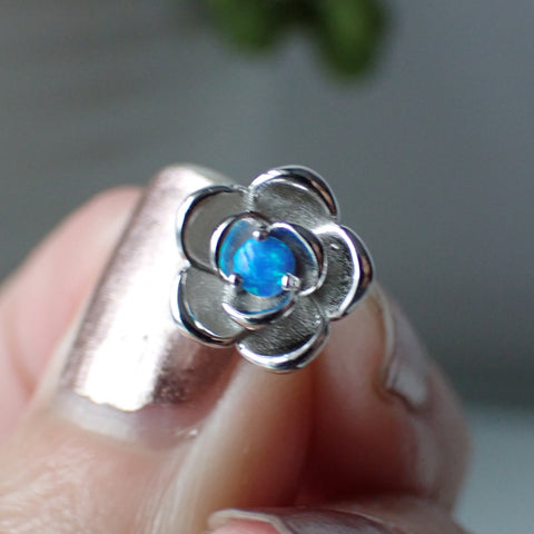 Opal Sterling Silver Flower Stud Post Earrings