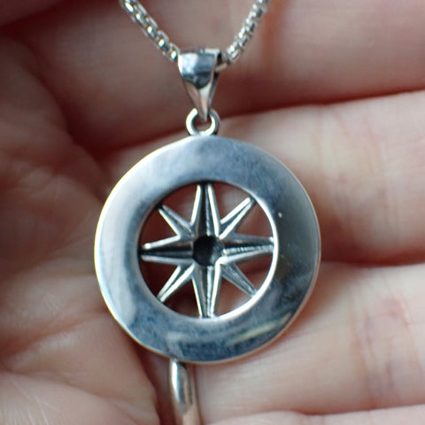 Sterling Silver Compass Rose Pendant On Chain