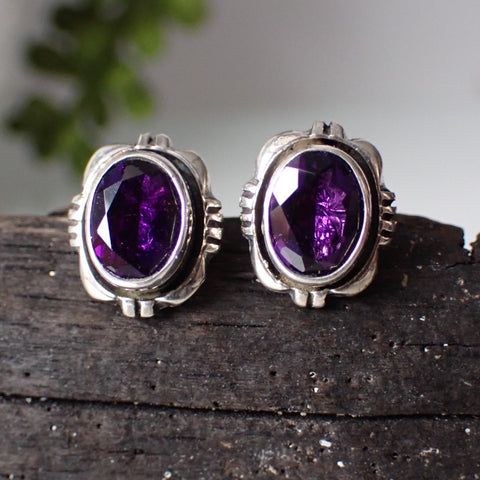 sterling silver amethyst Navajo faceted stud post earrings