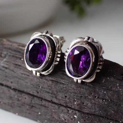 sterling silver amethyst Navajo faceted stud post earrings