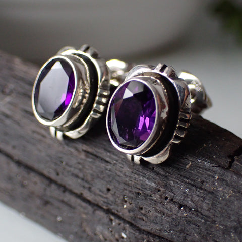 sterling silver amethyst Navajo faceted stud post earrings