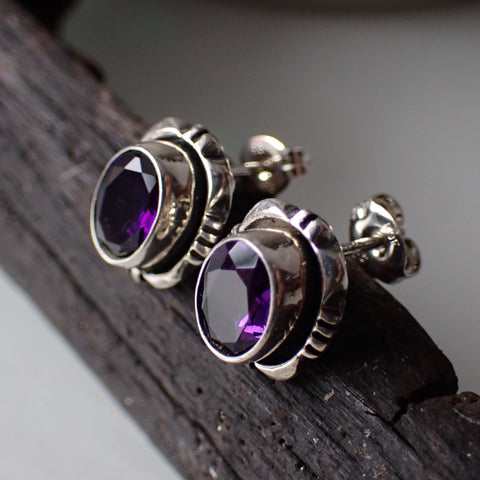 sterling silver amethyst Navajo faceted stud post earrings