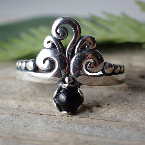 Onyx Sterling Silver Swirl Ring