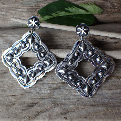 Sterling Silver Stamped Statement Stud Earrings by Leander Tahe