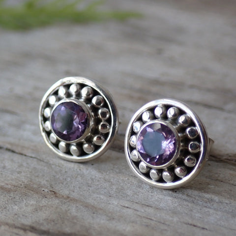 Amethyst Faceted Sterling Silver Stud Earrings