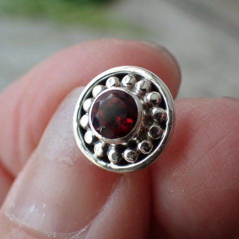 Garnet Faceted Sterling Silver Stud Earrings