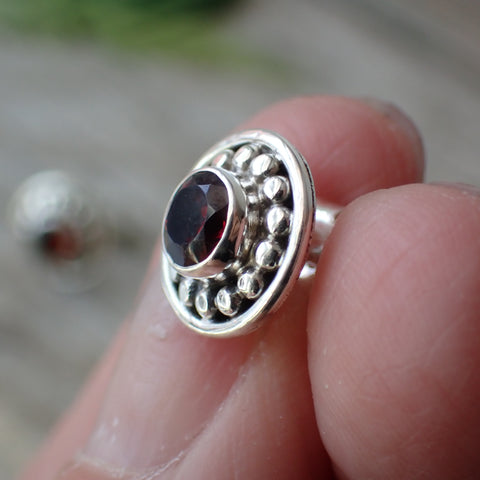 Garnet Faceted Sterling Silver Stud Earrings