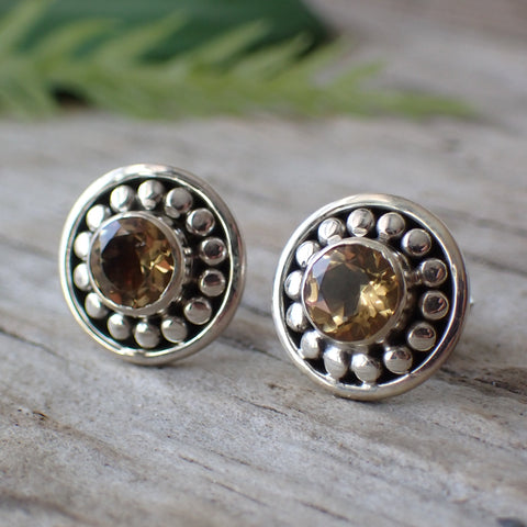 Citrine Faceted Sterling Silver Stud Earrings