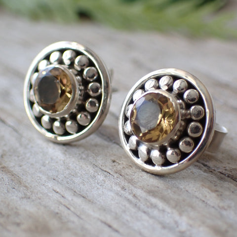 Citrine Faceted Sterling Silver Stud Earrings