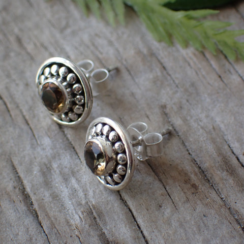 Citrine Faceted Sterling Silver Stud Earrings