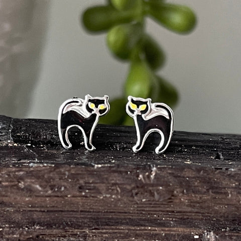 Nickel & Lead Free Sterling Silver Black Cat Studs // Halloween Studs