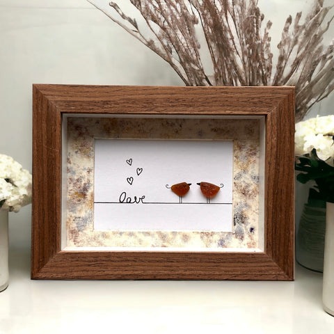 Mini Sea Glass Love Birds Picture