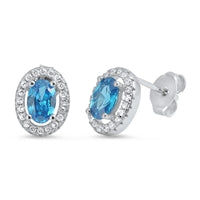 Sterling Silver Aqua Crystal Stud Post Earrings