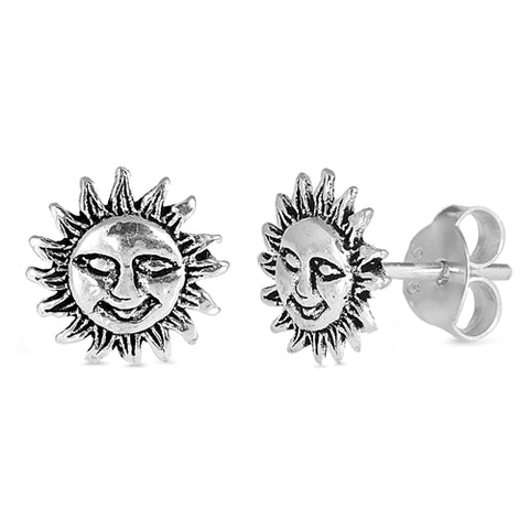 Pendientes de tuerca con forma de cara de sol de plata de ley