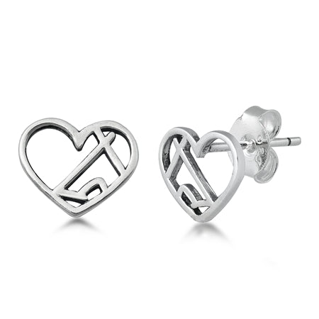 Sterling Silver Heart Camping Post Stud Earrings