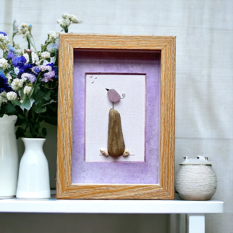 Purple Sea Glass Bird on Driftwood Picture