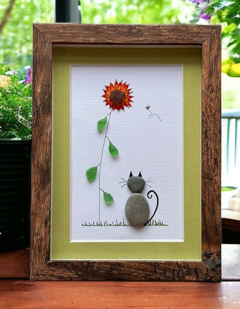 Cat in a Sea Glass Sunflower Garden Picture