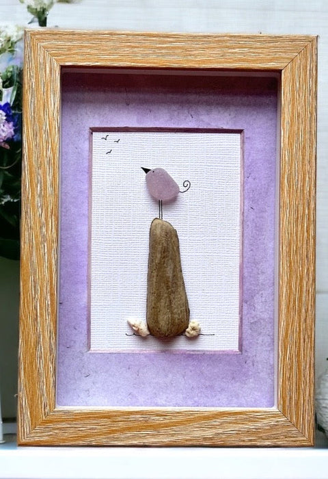 Purple Sea Glass Bird on Driftwood Picture