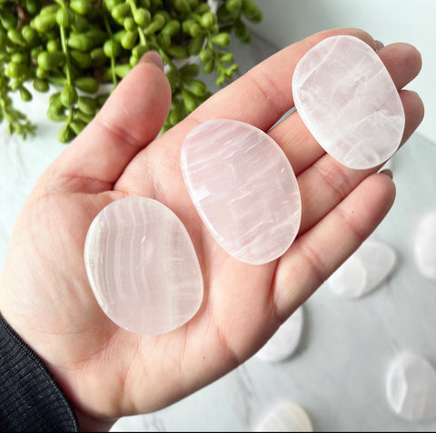 pink mangano calcite worry tumbled stone