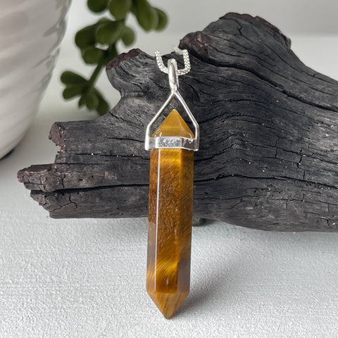 sterling silver tiger eye stone crystal pendant