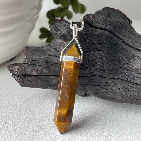 sterling silver tiger eye stone crystal pendant