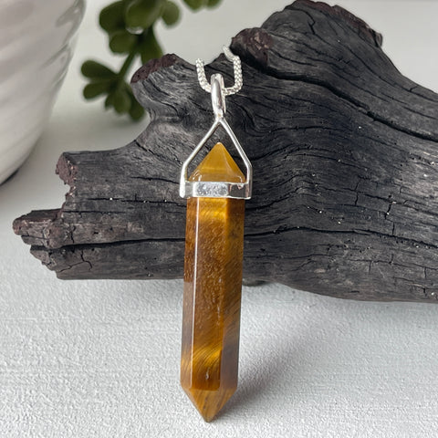 sterling silver tiger eye stone crystal pendant